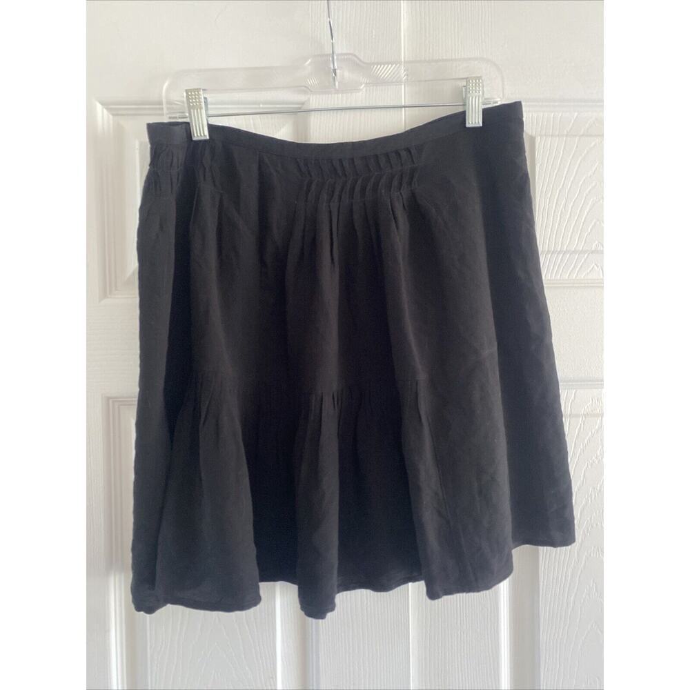 Comptoir des Cotonniers Pleated Mini Skirt Womens L Black Smocked Viscose Tiered